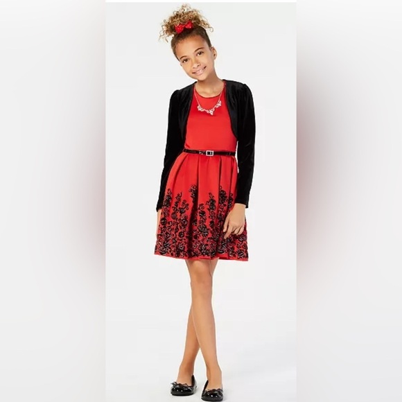 Beautees Other - Beautee's Holiday Big Girls 3-Pc Velvet Shrug Dress w/Necklace (NEW)